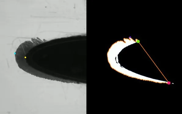 Post processing of a side view ice accretion recording of a NACA0012 airfoil